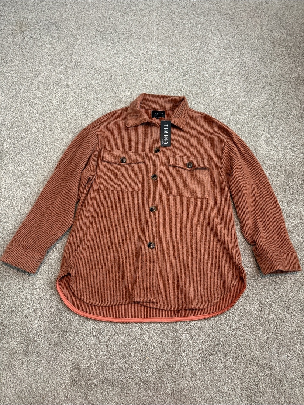 Timing Womens Burnt Orange Corduroy Button-Down Shirt